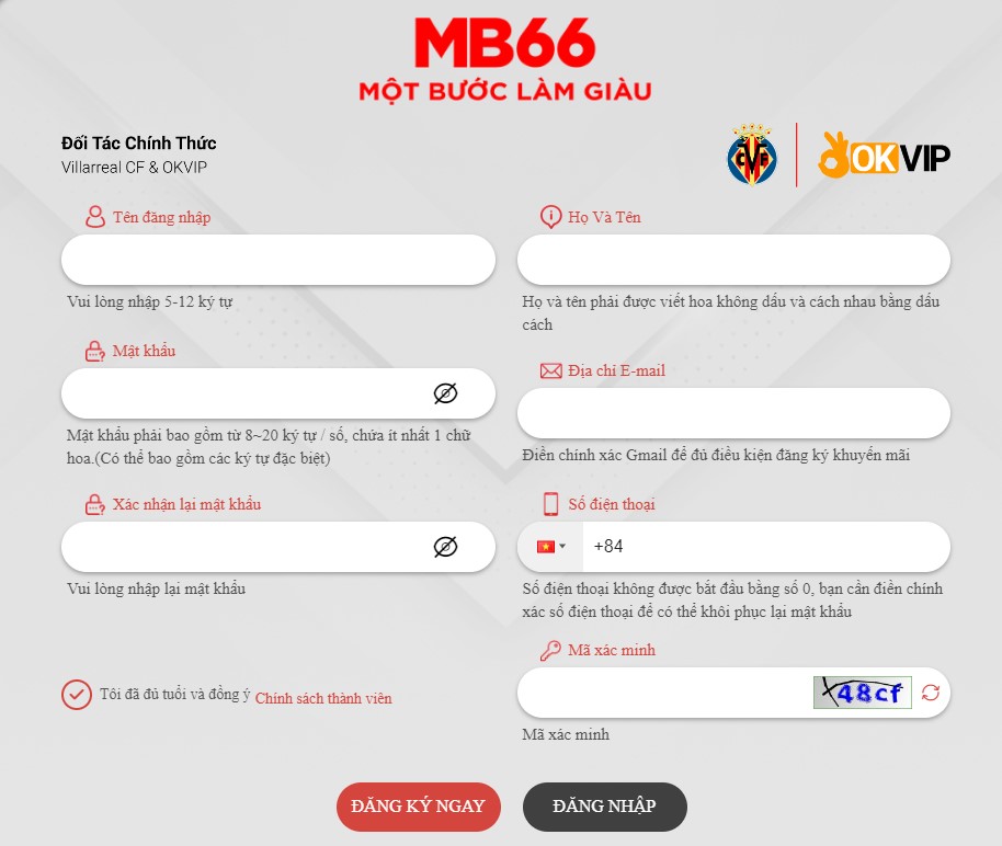Hướng dẫn đăng ký tài khoản Mb66